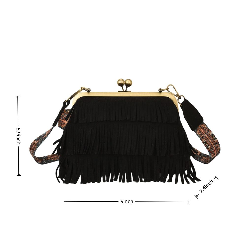 8921 Vintage Fringed Evening Clutch Purse Ethnic Small Crossbody Wallet Bag - Picture 4 of 8
